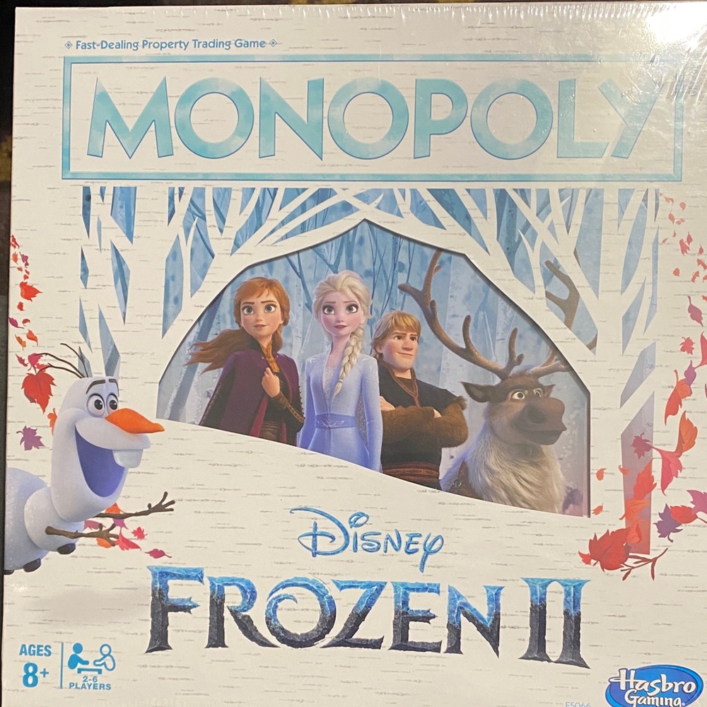 Hasbro Frozen II Monopoly Game with Blue and White Design